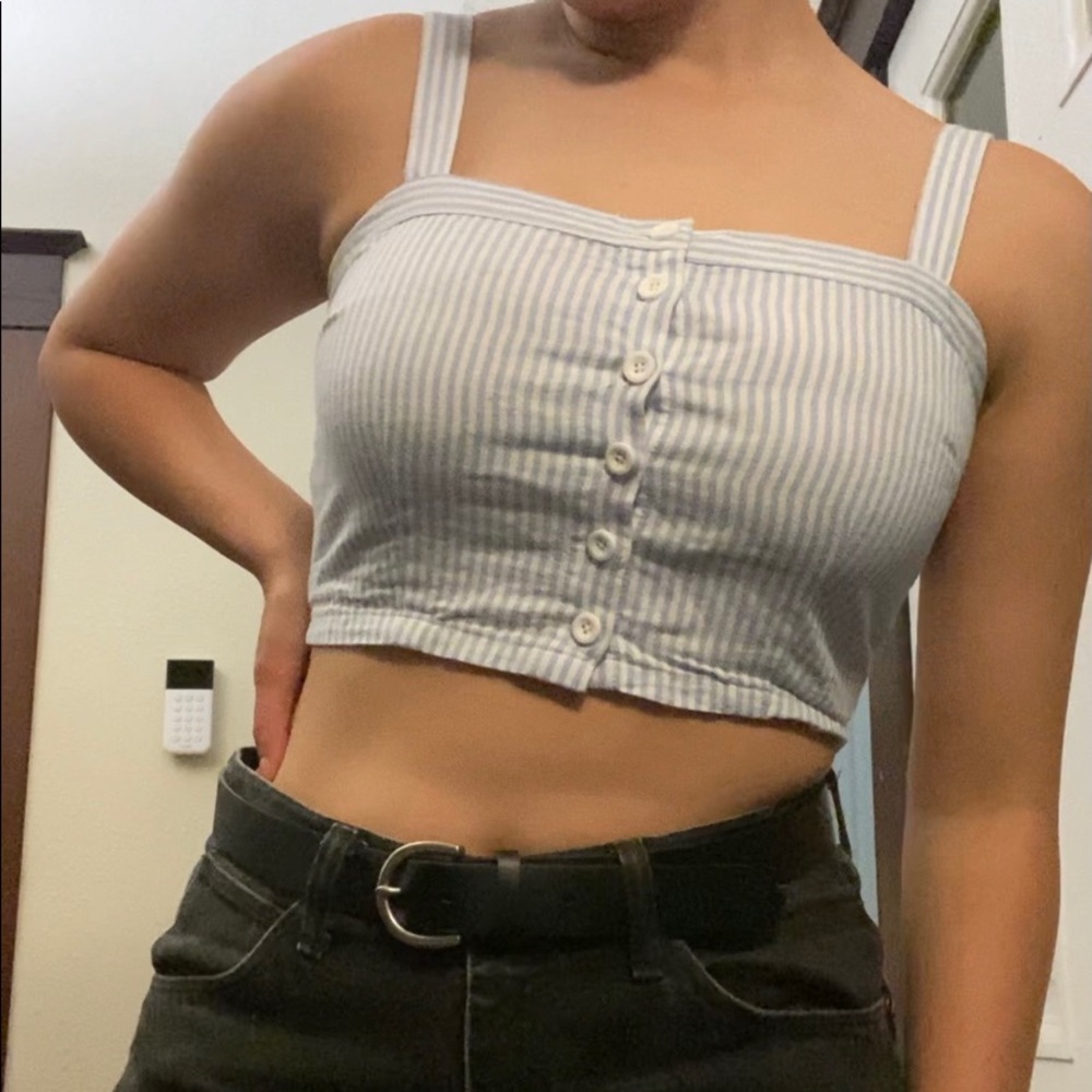 Striped button down crop tank top